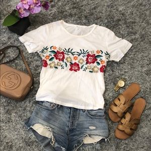 BP by Nordstrom Embroidered Floral White Tee